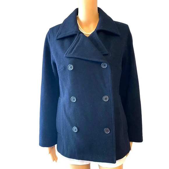 American Eagle Wool Nylon Blend Double Breasted Peacoat Women Size M Pockets - Picture 1 of 8